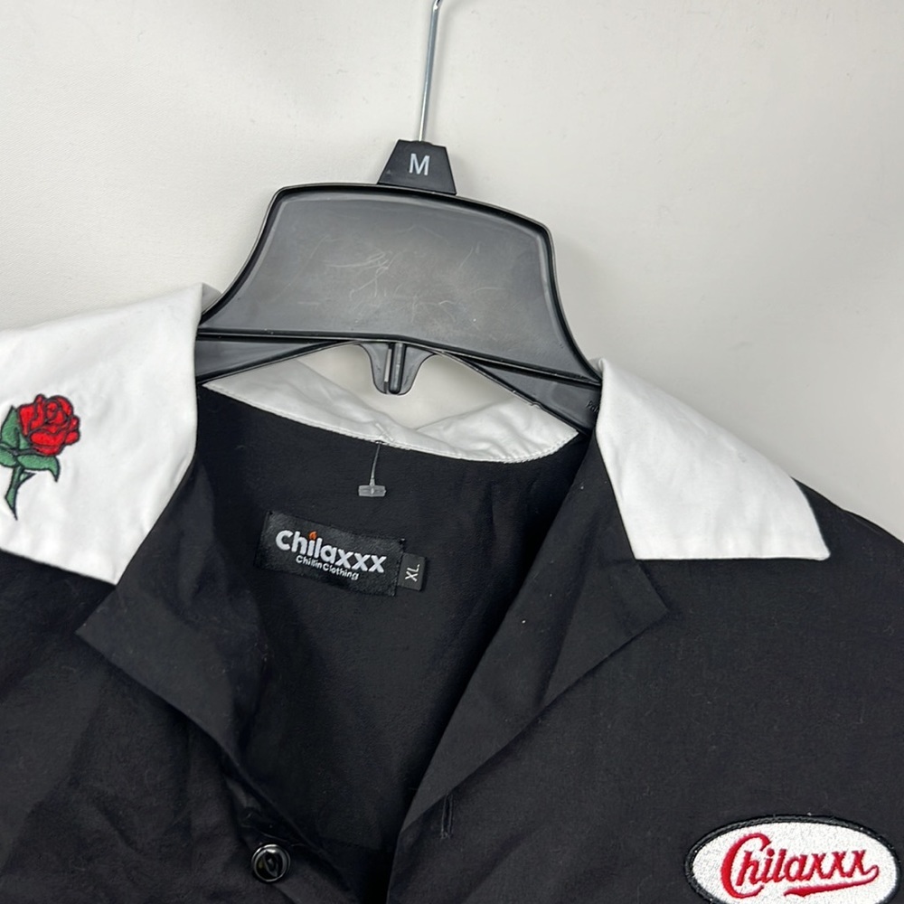 Chilaxxx XL Black Bowling Shirt Panther Embroidered Back Graphic Rockabilly - Picture 5 of 10